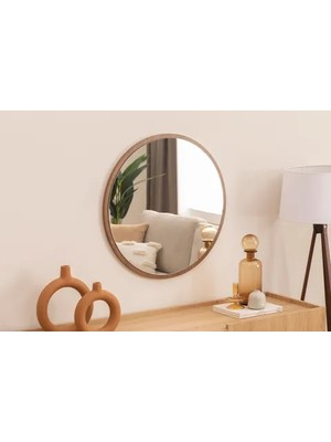 Vivense Dfn Wood Yuvarlak Duvar Aynası, Kahverengi, 80X80