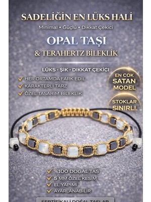Erilsa Sertifikalı Opal Taşı Bileklik - 5 mm Küp Kesim Terahertz Doğal Taş Ayarlanabilir Lüks Minimal