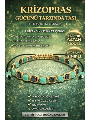 Erilsa Sertifikalı Krizopras Taşı Bileklik - 5 mm Küp Kesim Terahertz Doğal Taş Ayarlanabilir Unisex