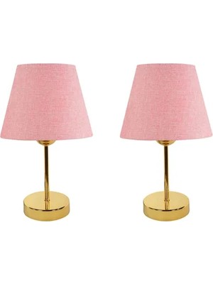 Vivense Evlight Metal Ayaklı Ikili Abajur, Gold Pembe