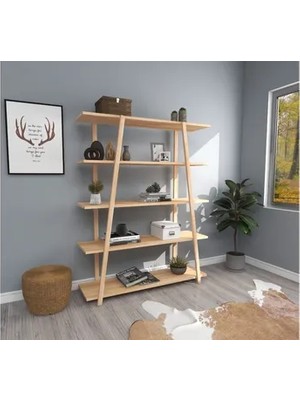 Vivense Soft Doğal Ahşap Ahşap Ayaklı Kitaplık, 5 Raflı, Bej