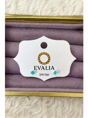 Evalia Kadın Turkuaz Tek Taş Çelik Küpe