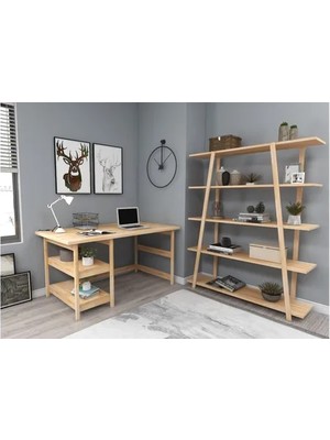Vivense Softcity Doğal Ahşap Çalışma Masa Kitaplık Takımı, Naturel