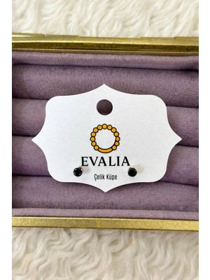 Evalia Kadın Siyah Tek Taş Paslanmaz Çelik Küpe