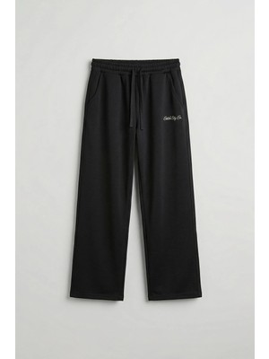 Abluka Online Erkek Baggy Fit Nakış Detaylı Basic Eşofman Altı Siyah