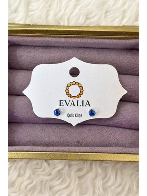 Evalia Kadın Lacivert Tek Taş Çelik Küpe
