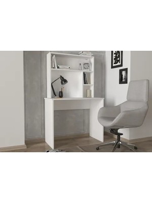 Vivense Dorpek Harris Raflı Arka Panelli Çalışma Masası, Beyaz