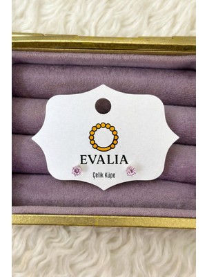 Evalia Kadın Pembe Tek Taş Çelik Küpe