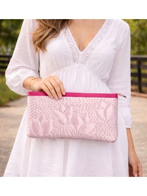 Ky Atelier Bej Saten Kapitone Portföy Çanta- El Yapımı Clutch- Abiye & Günlük Kullanım- Şık Kadın Çanta