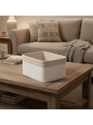 Hakay Çok Amaçlı Bambu Düzenleyici ve Saklama Sepeti - Beyaz Ahşap