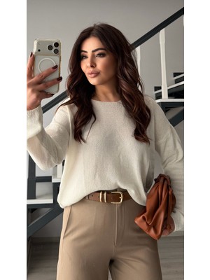 Elisin Ekru Kayık Yaka Merserize Bluz