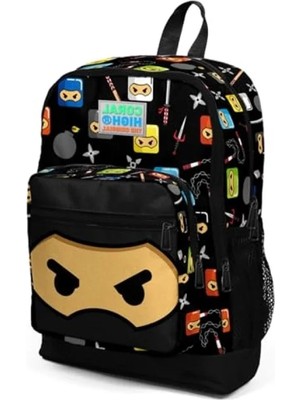 Hakay Siyah Ninja Desenli Dört Bölmeli Okul Sırt Çantası