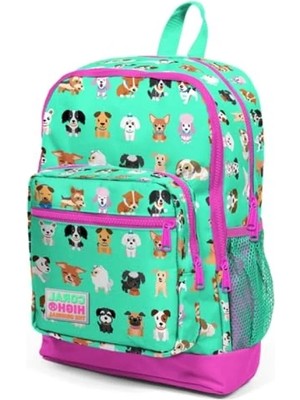 Hakay Çocuklar Için Su Yeşili Dört Bölmeli Okul Sırt Çantası, Köpek Desenli