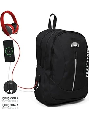 Hakay USB ve Aux Çıkışlı Dört Bölmeli Sırt Çantası