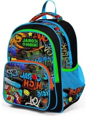 Hakay Erkek Çocuklar Için Siyah Mavi Grafiti Desenli Okul Sırt Çantası