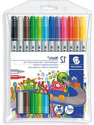 Hakay Çift Uçlu Keçeli Kalem Seti 12'li - 3.0 mm ve 1.0 mm Uç Kalınlığı