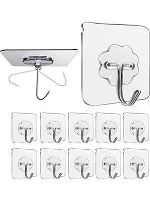 Hakay Kendinden Yapışkanlı Şeffaf Havlu Askısı, 15 kg Kapasiteye Sahip 10 Adet Set
