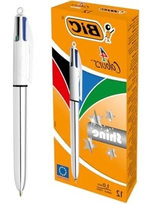 Hakay 4 Renkli Tükenmez Kalem Seti - Gümüş Gövde, 12'li