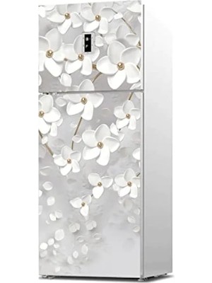 Hakay 3D Beyaz Yapraklar ile Buzdolabı Sticker Kaplama