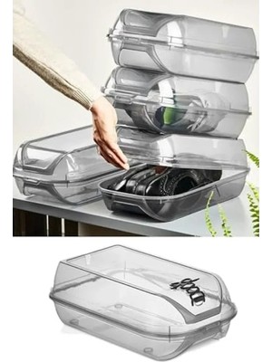 Hakay Füme Modüler Kilit Kapaklı Ayakkabı Saklama Kutusu Seti, 5 Adet