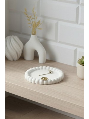 Dekoratif Beyaz Bubble Takı - Aksesuar Tabağı + Sunum Tepsisi + Anahtar Organizer + Mumluk