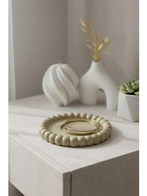 Dekoratif Bej Bubble Takı - Aksesuar Tabağı + Sunum Tepsisi + Anahtar Organizer + Mumluk