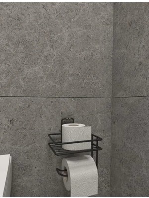 Hakay Yapışkanlı Metal Tuvalet Kağıtlığı Askısı, Mat Siyah