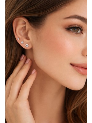 Evalia Kadın 6 Adet Zirkon Taşlı Çelik Küpe