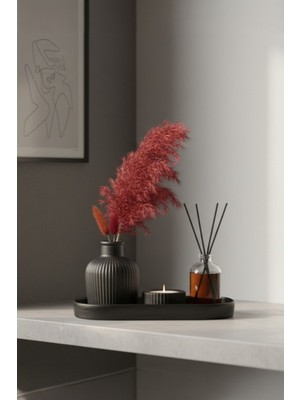 Rivashé 4lü Set Siyah Vazo + Mumluk + 50ML Mandalina Oda Kokusu + Oval Tepsi + Bambu + Pamuk Otu