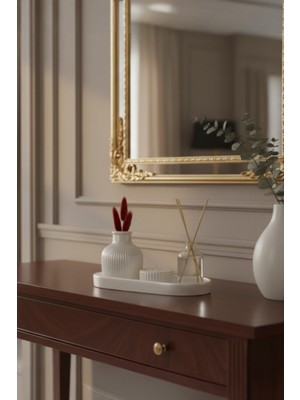 Rivashé 4lü Set Inci Vazo + Mumluk + 50ML Mandalina Oda Kokusu + Oval Tepsi + Bambu + Pamuk Otu