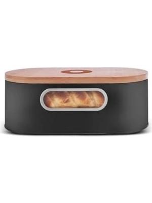 Hakay Çelik Ekmek Kutusu ve Bambu Kesme Tahtası - 33,5 x 17,5 x 12,8 cm