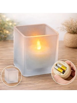 Hakay Cam Kavanoz Içinde Gerçekçi Alev Efektli Pilli LED Mum | 2x Aaa Pil Ile Çalışır | Dekoratif ve Güv