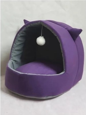 Hakay Yıkanabilir Kulaklı Kedi ve Köpek Yatağı, Mor, Xl