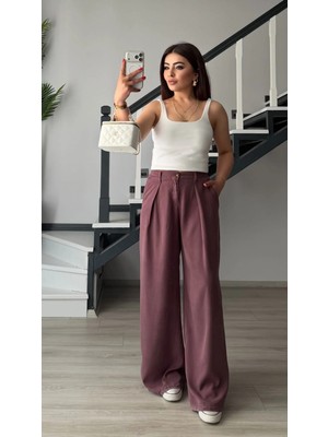 Elisin Mürdüm Bel Lastikli Tensl Pantolon