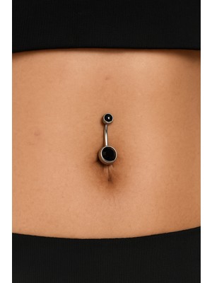 Cerrahi Çelik Çift Siyah Taşlı Göbek Piercing