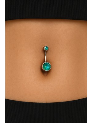 Cerrahi Çelik Çift Turkuaz Taşlı Göbek Piercing