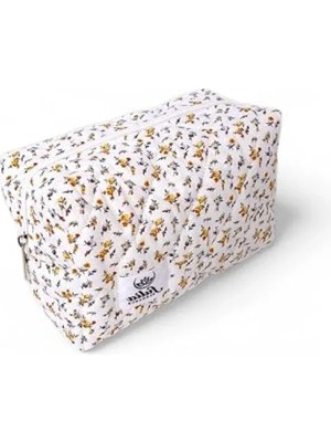 Hakay Kapitone Tasarımlı Makyaj Çantası - Beyaz-Sarı