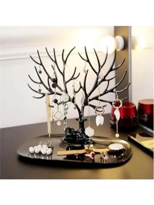 Hakay Geyik Tasarımlı Takı Standı, Yüzük, Küpe ve Kolye Organizeri, Siyah