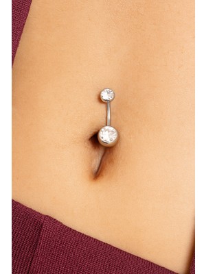 Cerrahi Çelik Çift Zirkon Taşlı Göbek Piercing