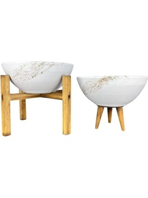 Hakay Beyaz Gold Mermer Efektli 20 cm Çapında 3-4 Ayaklı Ikili Bitki Saksı