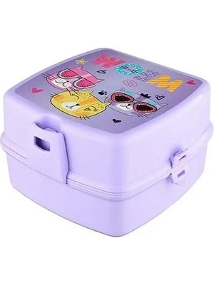 Hakay Kedi Baskılı 4 Bölmeli Beslenme Çantası - Sızdırmaz Kapaklı