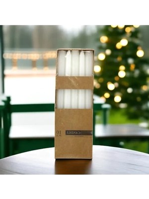 Hakay 10'lu Düz Beyaz Dekoratif Mum Seti - Kandil Hediyelik Fitilli