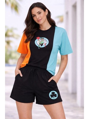 Marsilyan Kadın Nakışlı Tişört Şort Ikili Takım Oversize Yazlık Kombin - Çok Renkli