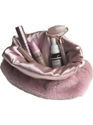 Hakay Pudra Pembe Peluş Makyaj Çantası
