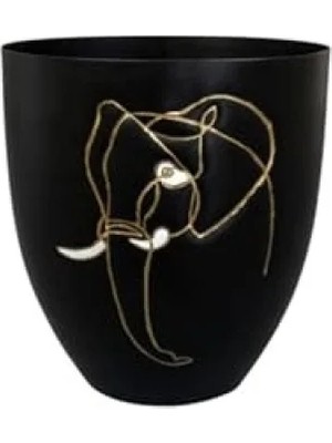 Hakay 10 cm Çapında Fil Desenli Siyah Metal Saksı