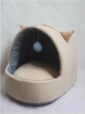 Hakay Yıkanabilir Bej Kulaklı Kedi ve Köpek Yatağı, Xl Boyut