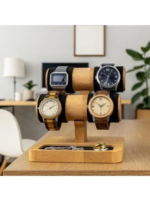 Hakay Ahşap Saat Tutucu Organizer ve Takı Düzenleyici