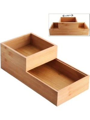 Hakay 2'li Bambu Organizer Seti - Banyo, Mutfak ve Ofis Düzenleyici