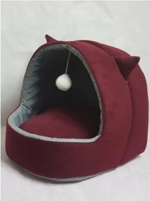 Hakay Yıkanabilir Kulaklı Bordo Kedi ve Köpek Yatağı, Xl Boyut
