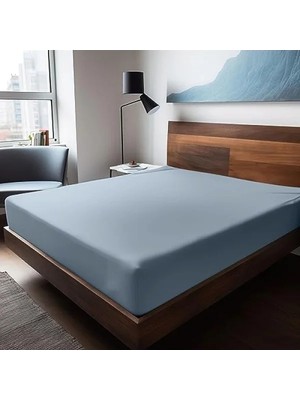 Hakay %100 Pamuk Çift Kişilik Lastikli Çarşaf, Mavi Renk (140 x 200)